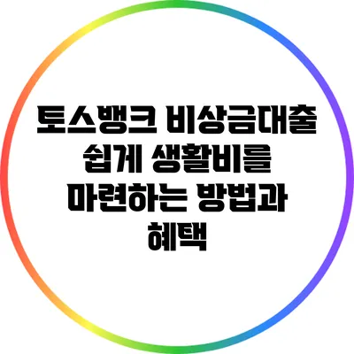 토스뱅크 비상금대출: 쉽게 생활비를 마련하는 방법과 혜택