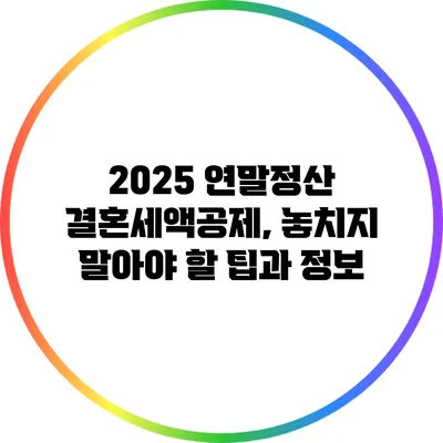 2025 연말정산 결혼세액공제, 놓치지 말아야 할 팁과 정보