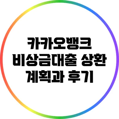 카카오뱅크 비상금대출 상환 계획과 후기