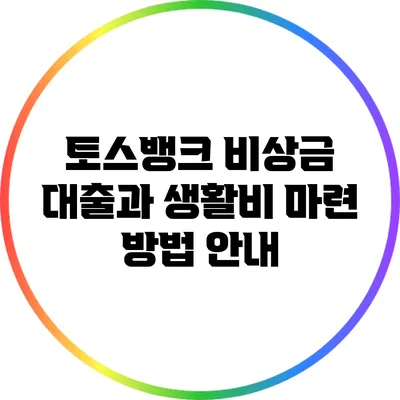 토스뱅크 비상금 대출과 생활비 마련 방법 안내