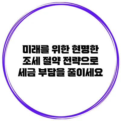 미래를 위한 현명한 조세 절약 전략으로 세금 부담을 줄이세요