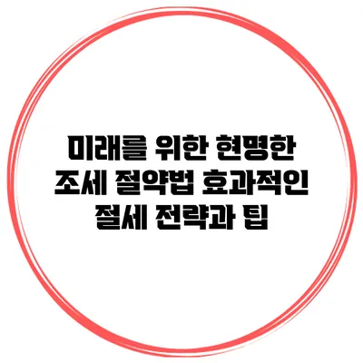 미래를 위한 현명한 조세 절약법: 효과적인 절세 전략과 팁
