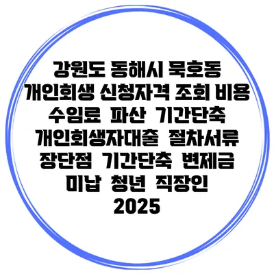강원도 동해시 묵호동 개인회생 신청자격 조회 비용 수임료 | 파산 | 기간단축 | 개인회생자대출 | 절차서류 | 장단점 | 기간단축 | 변제금 미납 | 청년 | 직장인 2025