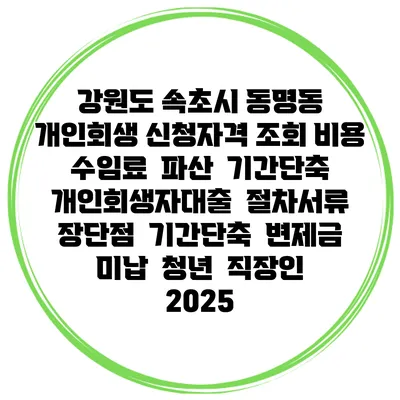 강원도 속초시 동명동 개인회생 신청자격 조회 비용 수임료 | 파산 | 기간단축 | 개인회생자대출 | 절차서류 | 장단점 | 기간단축 | 변제금 미납 | 청년 | 직장인 2025