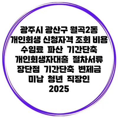 광주시 광산구 월곡2동 개인회생 신청자격 조회 비용 수임료 | 파산 | 기간단축 | 개인회생자대출 | 절차서류 | 장단점 | 기간단축 | 변제금 미납 | 청년 | 직장인 2025