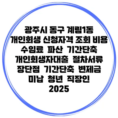 광주시 동구 계림1동 개인회생 신청자격 조회 비용 수임료 | 파산 | 기간단축 | 개인회생자대출 | 절차서류 | 장단점 | 기간단축 | 변제금 미납 | 청년 | 직장인 2025